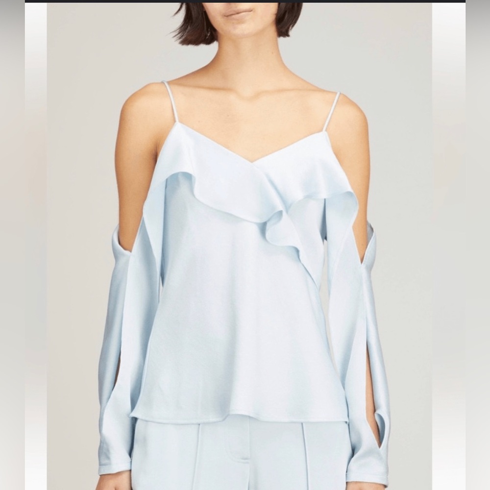 Jonathan Simkhai Blue Ruffled Off the Shoulder Tank Top